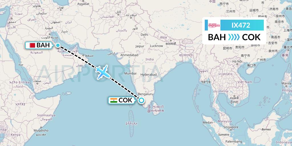IX472 Air India Express Flight Map: Bahrain to Cochin