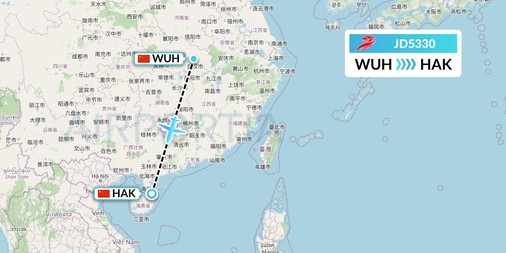 JD5330 Capital Airlines Flight Map: Wuhan to Haikou