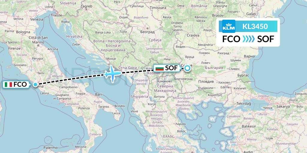 KL3450 KLM Flight Map: Rome to Sofia