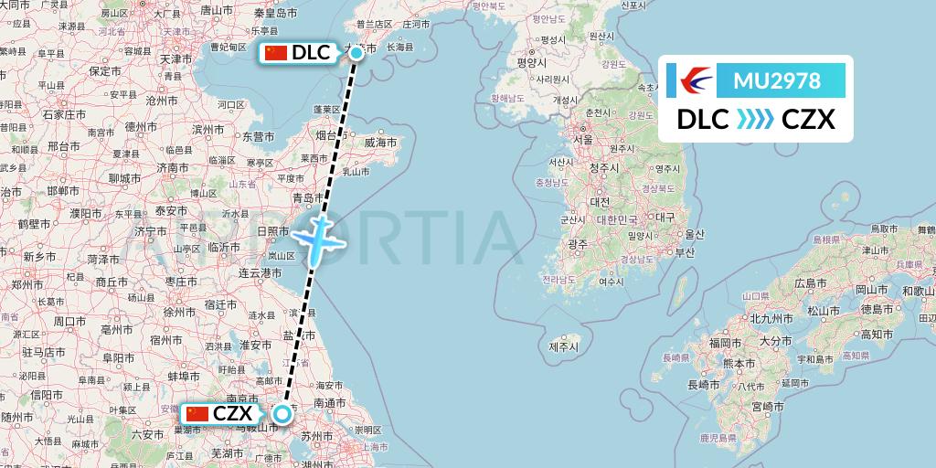 MU2978 China Eastern Airlines Flight Map: Dalian to Changzhou