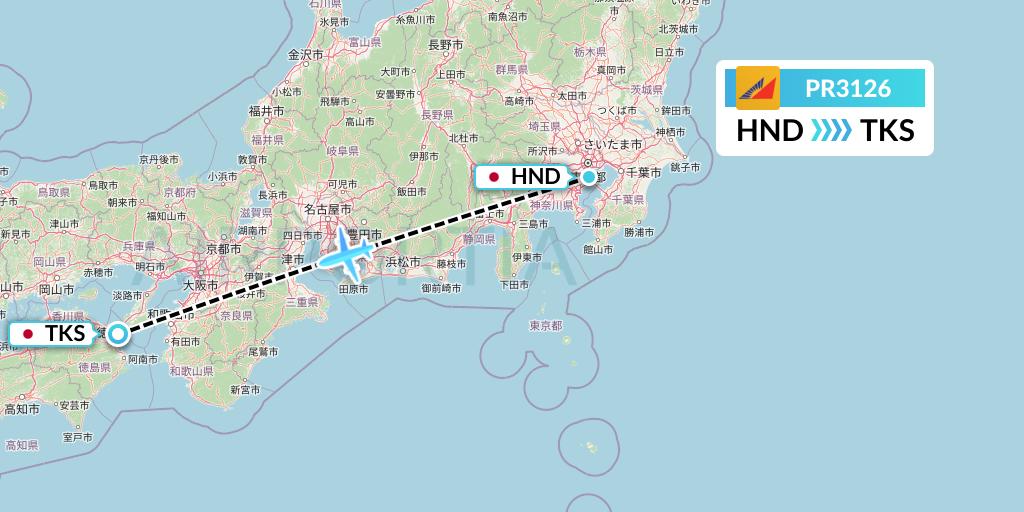 PR3126 Philippine Airlines Flight Map: Tokyo to Tokushima