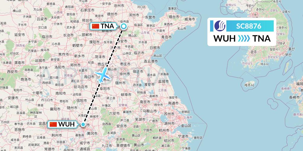 SC8876 Shandong Airlines Flight Map: Wuhan to Jinan