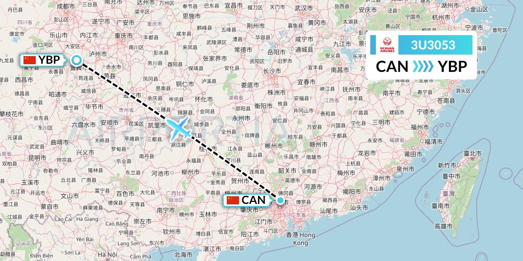 3U3053 Sichuan Airlines Flight Map: Guangzhou to Yibin