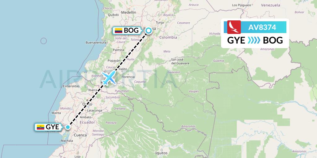 AV8374 Avianca Flight Map: Guayaquil to Bogota