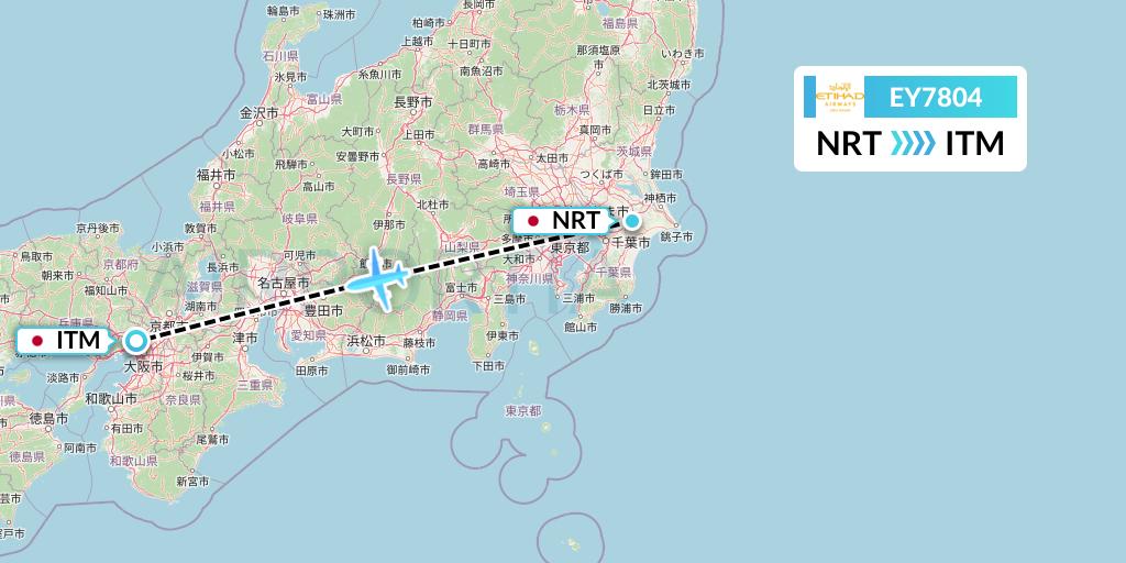 EY7804 Etihad Airways Flight Map: Tokyo to Osaka
