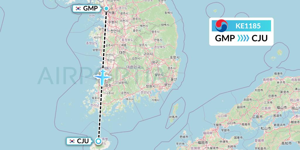 KE1185 Korean Air Flight Map: Seoul to Jeju
