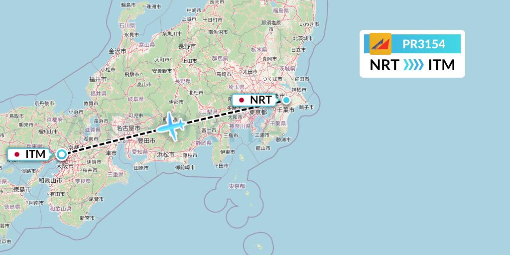 PR3154 Philippine Airlines Flight Map: Tokyo to Osaka