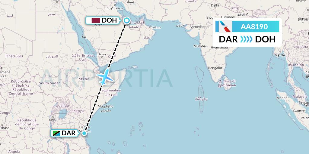 AA8190 American Airlines Flight Map: Dar-es-Salaam to Doha