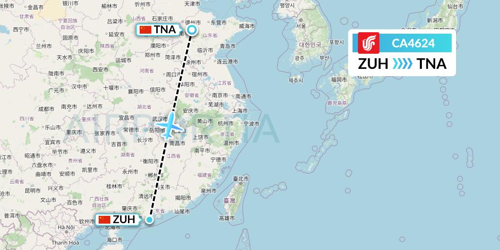 CA4624 Air China Flight Map: Zhuhai to Jinan
