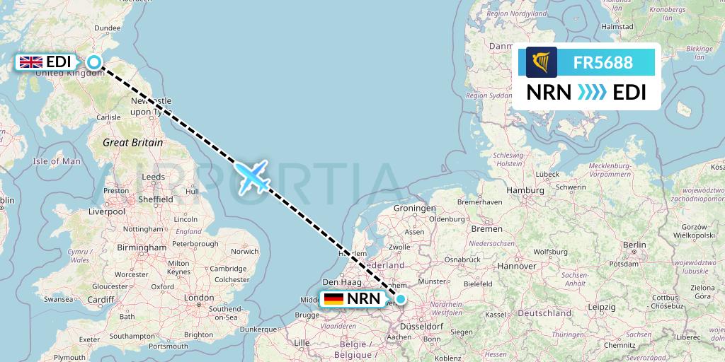 FR5688 Ryanair Flight Map: Weeze to Edinburgh