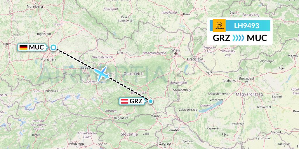 LH9493 Lufthansa Flight Map: Graz to Munich