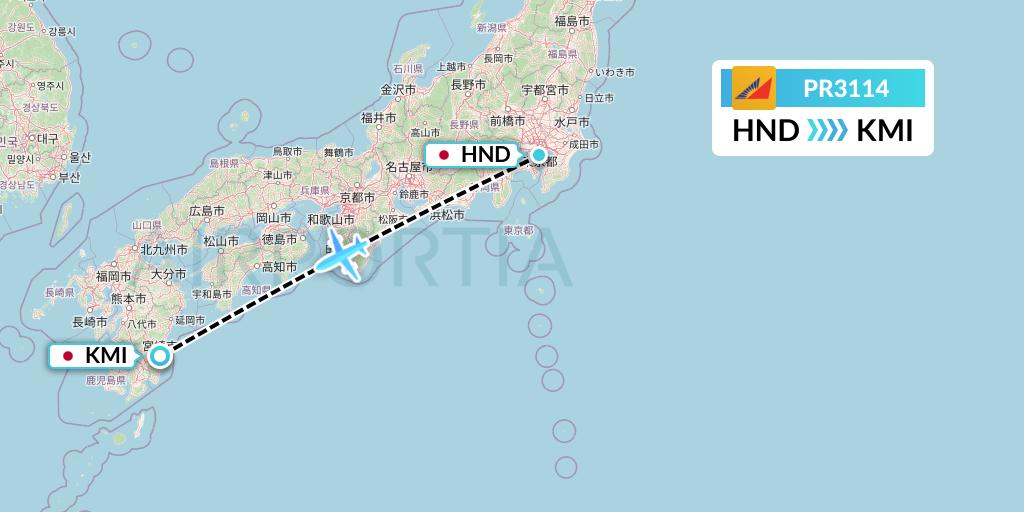 PR3114 Philippine Airlines Flight Map: Tokyo to Miyazaki