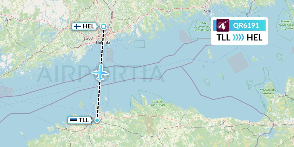 QR6191 Qatar Airways Flight Map: Tallinn to Helsinki