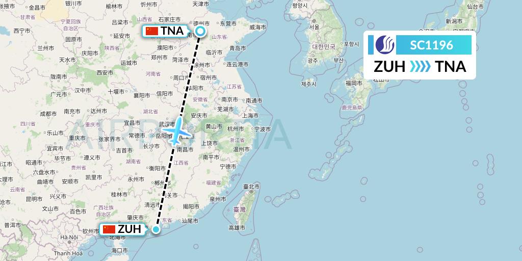 SC1196 Shandong Airlines Flight Map: Zhuhai to Jinan