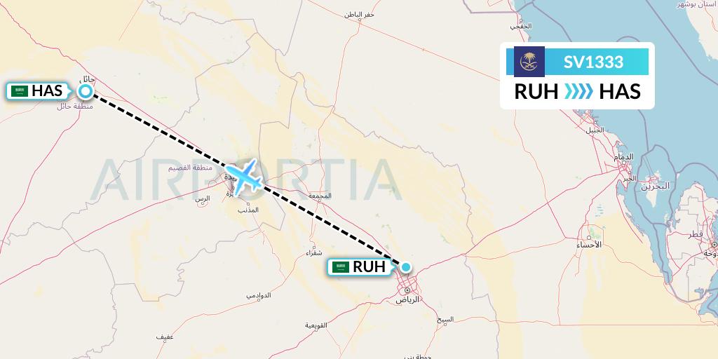 SV1333 Saudi Arabian Airlines Flight Map: Riyadh to Ha'il