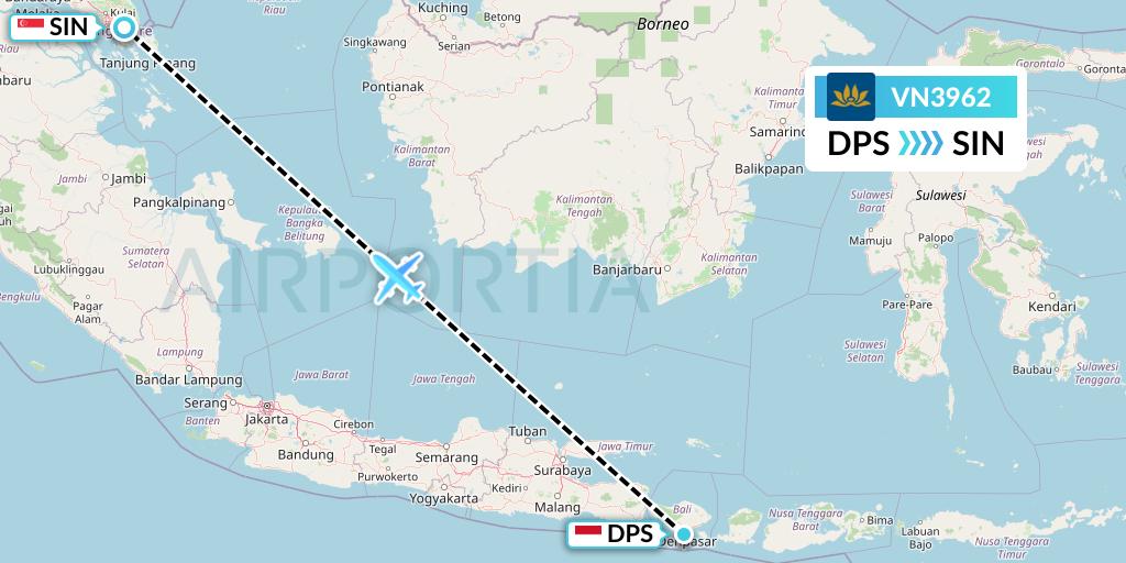 VN3962 Vietnam Airlines Flight Map: Denpasar to Singapore