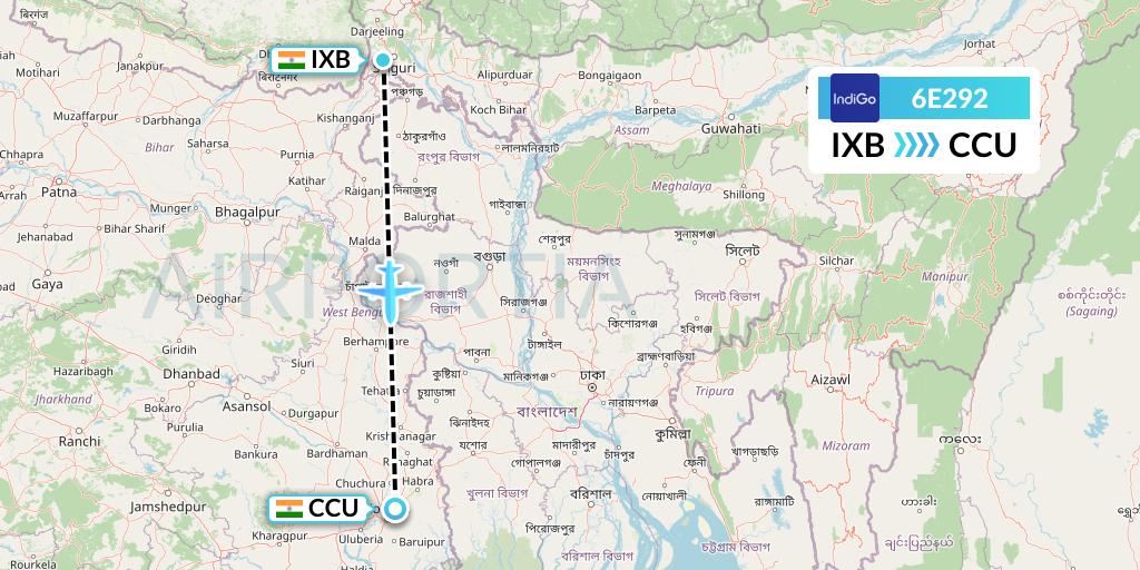 6E292 IndiGo Airlines Flight Map: Siliguri to Kolkata