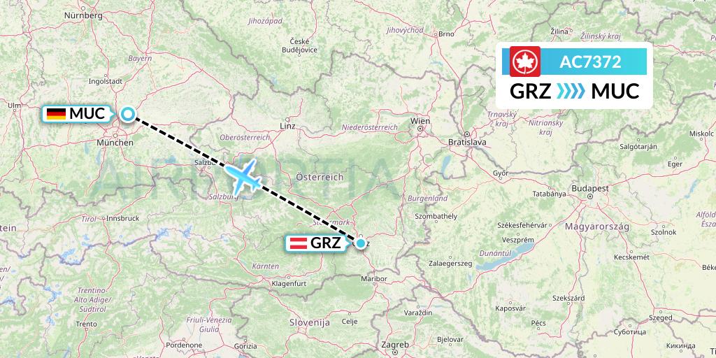 AC7372 Air Canada Flight Map: Graz to Munich