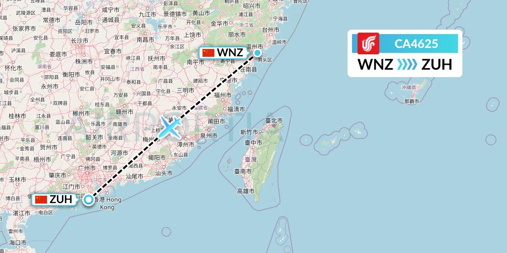 CA4625 Air China Flight Map: Wenzhou to Zhuhai
