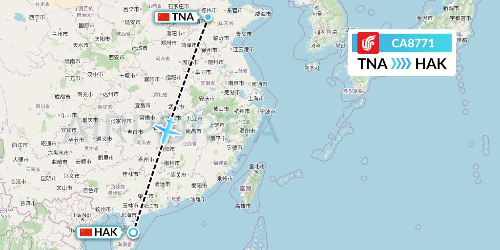 CA8771 Air China Flight Map: Jinan to Haikou
