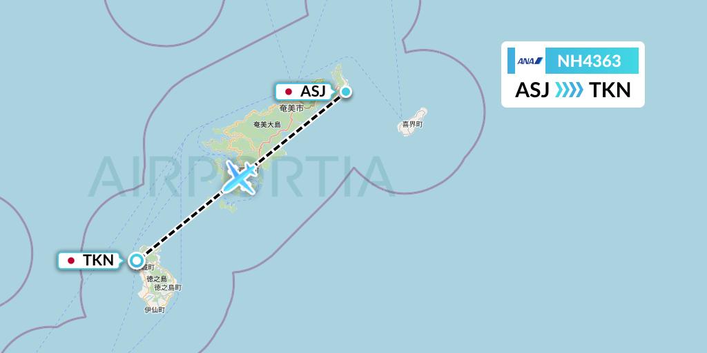 NH4363 All Nippon Airways Flight Map: Amami to Tokunoshima