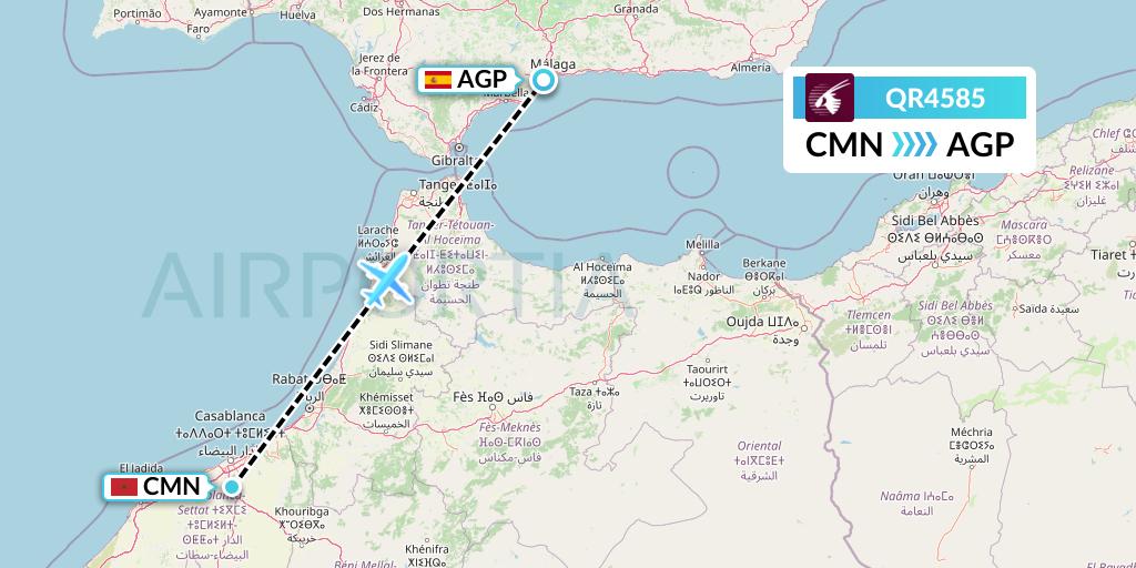 QR4585 Qatar Airways Flight Map: Casablanca to Malaga