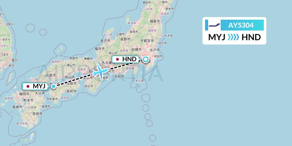 AY5304 Finnair Flight Map: Matsuyama to Tokyo