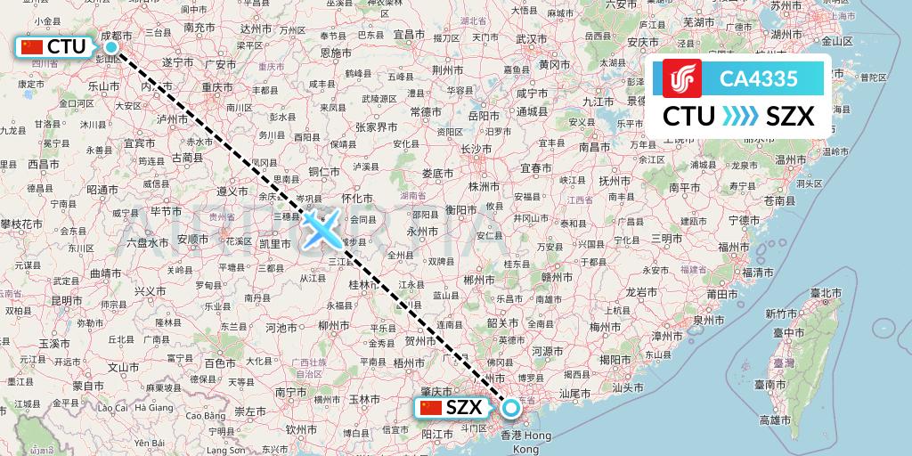 CA4335 Air China Flight Map: Chengdu to Shenzhen