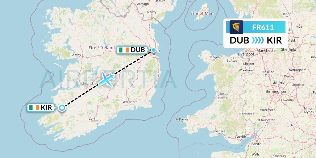 FR611 Ryanair Flight Map: Dublin to Kerry