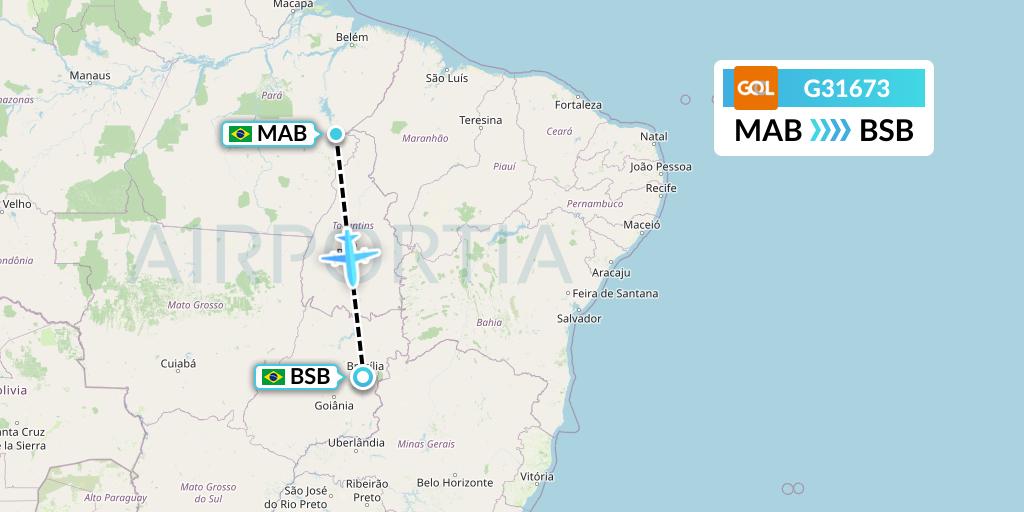 G31673 GOL Transportes Aeros Flight Map: Maraba to Brasilia