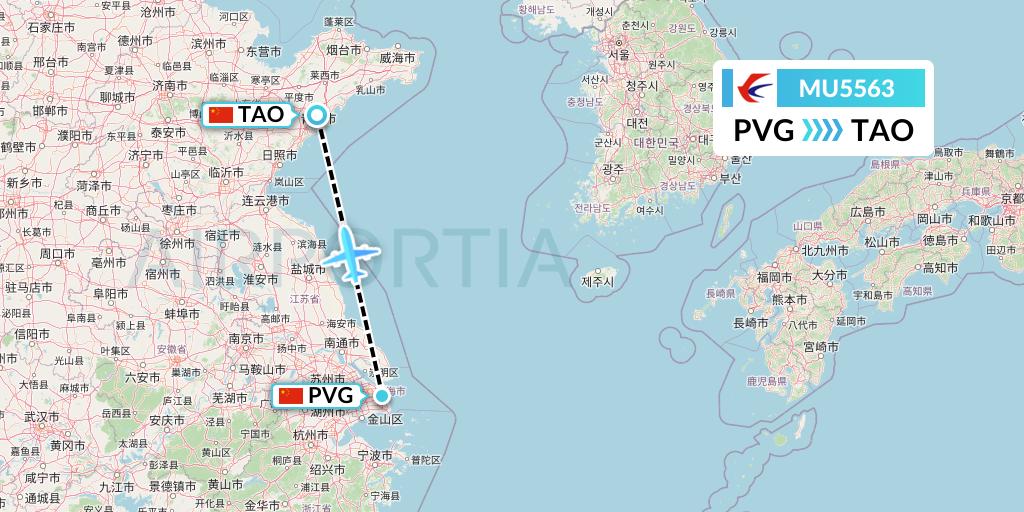 MU5563 China Eastern Airlines Flight Map: Shanghai to Qingdao