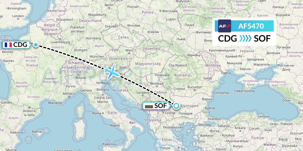 AF5470 Air France Flight Map: Paris to Sofia