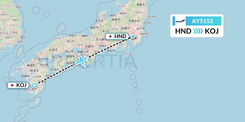AY5153 Finnair Flight Map: Tokyo to Kagoshima