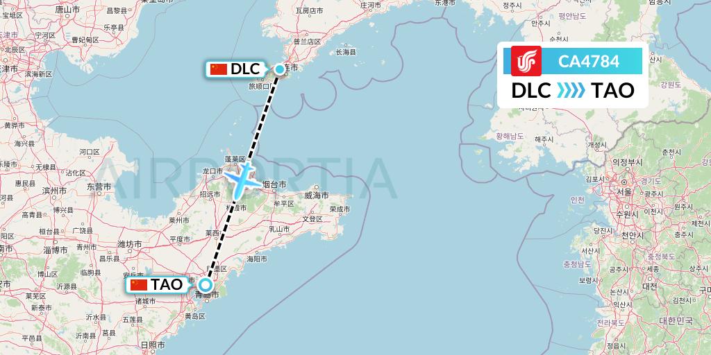 CA4784 Air China Flight Map: Dalian to Qingdao