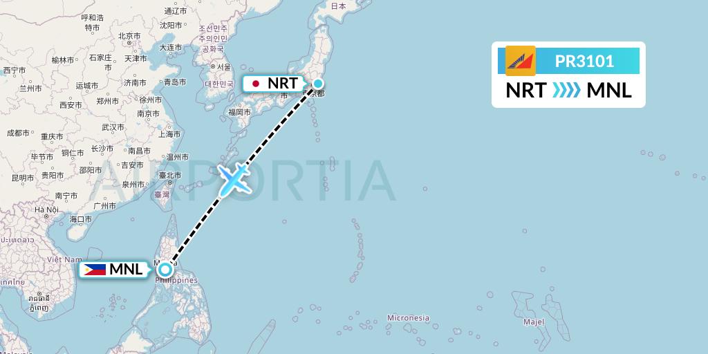 PR3101 Philippine Airlines Flight Map: Tokyo to Manila