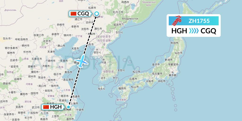 ZH1755 Shenzhen Airlines Flight Map: Hangzhou to Changchun