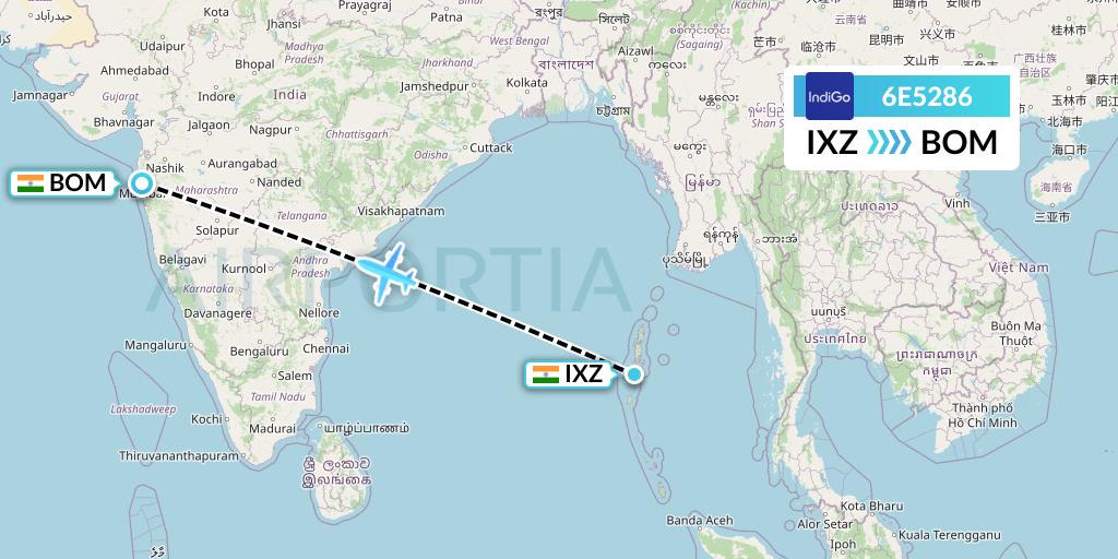 6E5286 IndiGo Airlines Flight Map: Port Blair to Mumbai