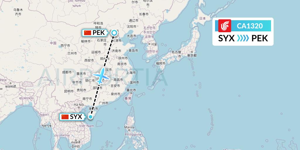 CA1320 Air China Flight Map: Sanya to Beijing