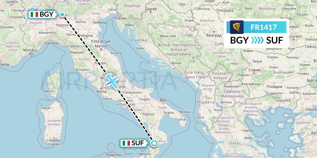 FR1417 Ryanair Flight Map: Milan to Lamezia Terme