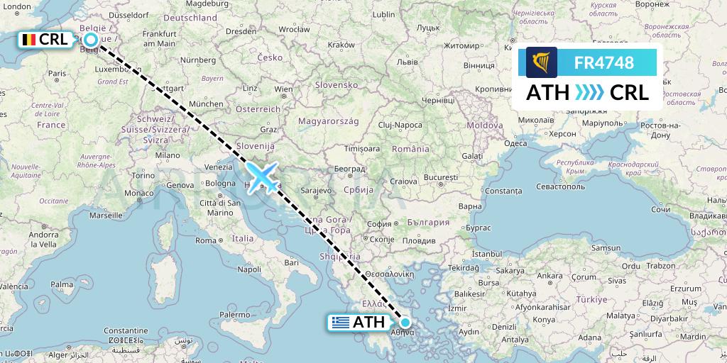 FR4748 Ryanair Flight Map: Athens to Brussels