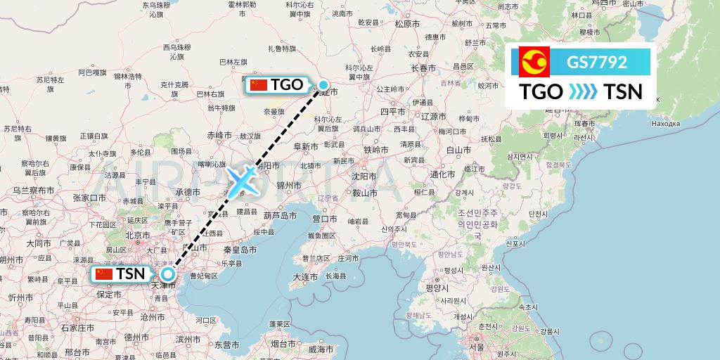 GS7792 Tianjin Airlines Flight Map: Tongliao to Tianjin