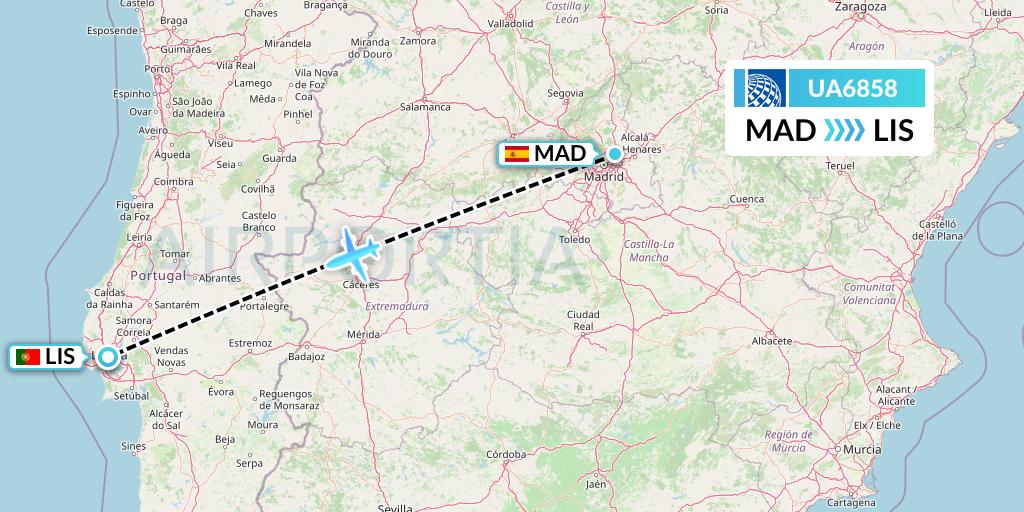 UA6858 United Airlines Flight Map: Madrid to Lisbon