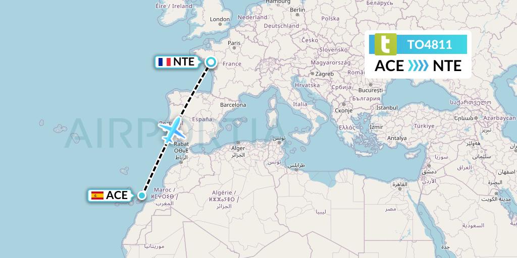 TO4811 Transavia France Flight Map: Lanzarote to Nantes