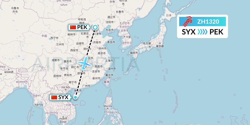 ZH1320 Shenzhen Airlines Flight Map: Sanya to Beijing