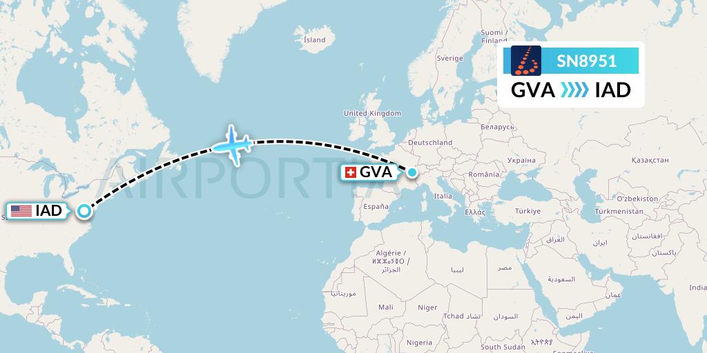 SN8951 Brussels Airlines Flight Map: Geneva to Washington