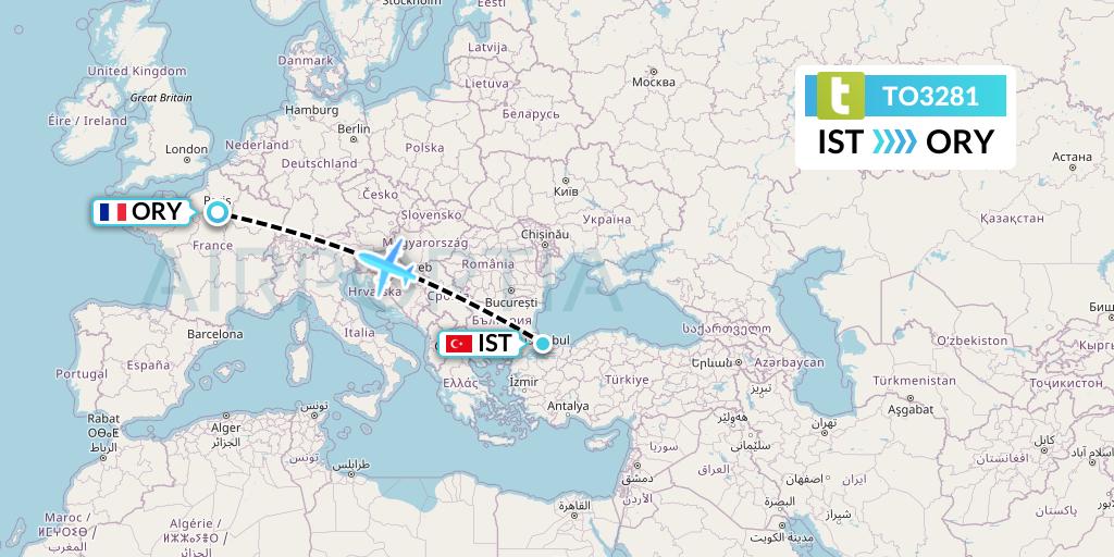 TO3281 Transavia France Flight Map: Istanbul to Paris