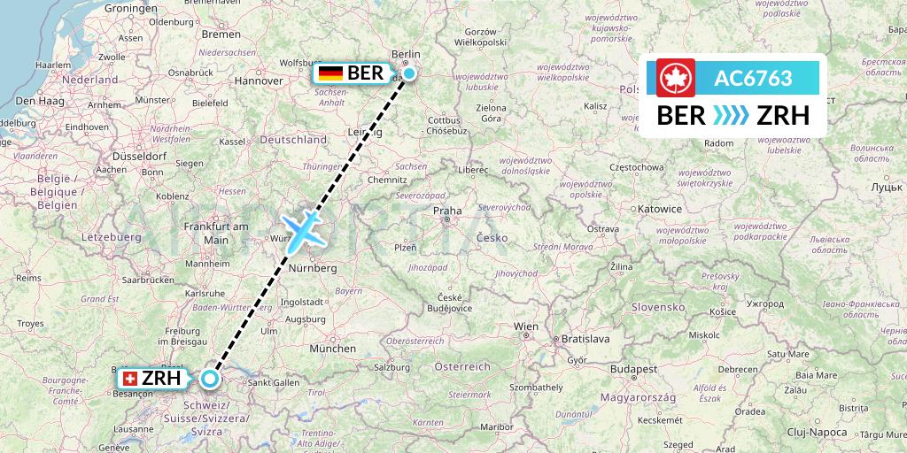 AC6763 Air Canada Flight Map: Berlin to Zurich