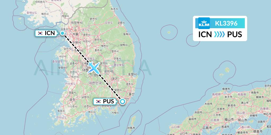 KL3396 KLM Flight Map: Seoul to Busan