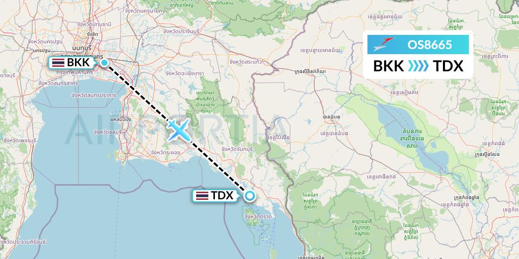 OS8665 Austrian Airlines Flight Map: Bangkok to Trat