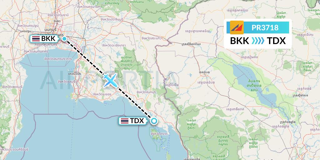 PR3718 Philippine Airlines Flight Map: Bangkok to Trat